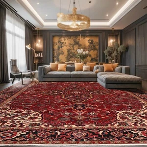 9'6" x 13'1" Hand Knotted 100% Wool Authentic Herizz Oriental Area Rug Rusty Red - Picture 1 of 14