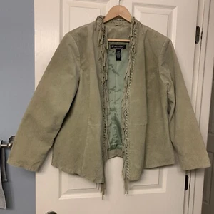 Vintage Leather Jacket, Tassle Fringe Sage. Size Women’s XL - Picture 1 of 18