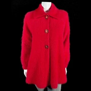 80% Angora Fuzzy Vintage VENESHA Red Flared Lined Sweater Jacket Coat 42 in bust - Picture 1 of 10