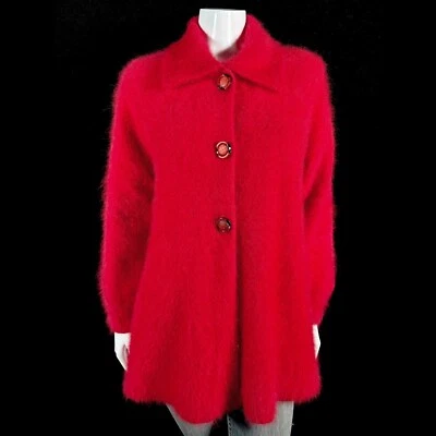 80% Angora Fuzzy Vintage VENESHA Red Flared Lined Sweater Jacket Coat 42 in bust - Image 1 of 4