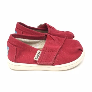 Toms Unisex Kids Toddler Tiny Classic Flat Red Canvas Size 5 Slip On Shoes - Picture 1 of 8