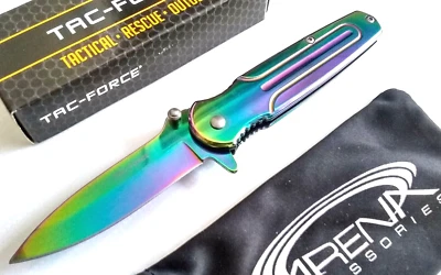 Tac-Force Mini Rainbow Pocket Knife Flipper Blade Small Spring Assist EDC - Image 1 of 4