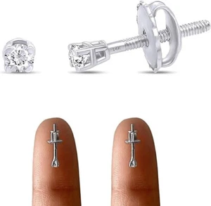 Studs Earrings Natural Round Diamond With Screw Back 14K Gold (0.04 Ct to  0.25) - Picture 1 of 15