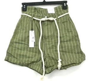 Topshop Womens Green High Waist Rope Belt Paperbag Shorts Cotton Imported NWT 4 - Picture 1 of 7