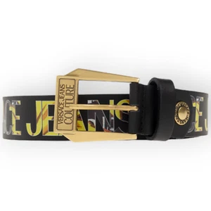 VERSACE COUTURE Leather Belt Black Gold Lettering Men's Size 100cm US Size 40 - Picture 1 of 5