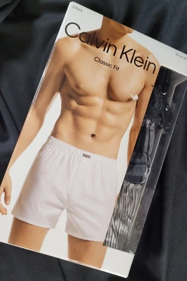 Calvin Klein 3 Pk Woven Boxers Small Classic Fit, Black Gray Solid Plaid Striped - Image 1 of 4