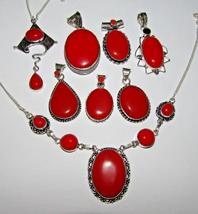 Red Italian Coral Earrings Bracelets & pendant necklaces lovely choice UK POST - Picture 1 of 41