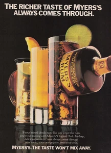 1986 Vintage Print Ad The Richer Taste of Myers's Rum Always Comes Through Mix - Picture 1 of 2