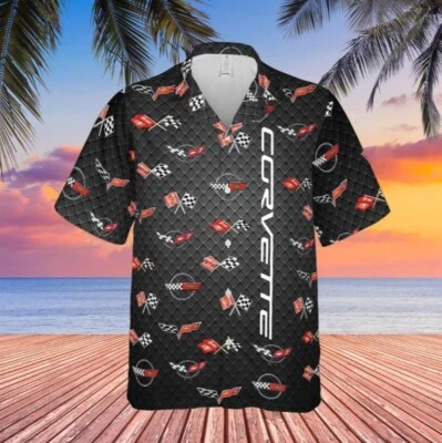 Camisa Hawaiana Corvette C1-C6 Logotipos Bandera para Hombres Camisa Informal de Verano con Botones Foto 1 de 2