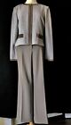 St John Black Label/Couture Size 10 Taupe/Grey/White Pant Suit