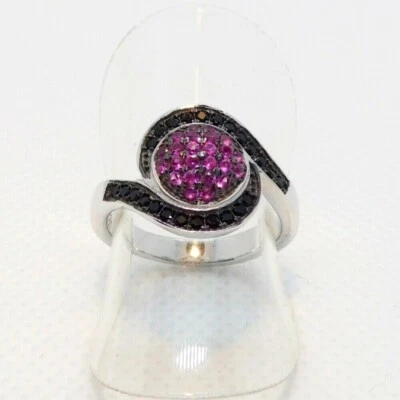 Rubin & Saphir Cluster Ring 925 Silber Black Rhodium 16,5 mm 52 - Bild 1 von 4