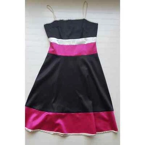 Studio Y Dress Womens Size 11 A-Line Black Pink White Satiny Party Cocktail - Picture 1 of 7