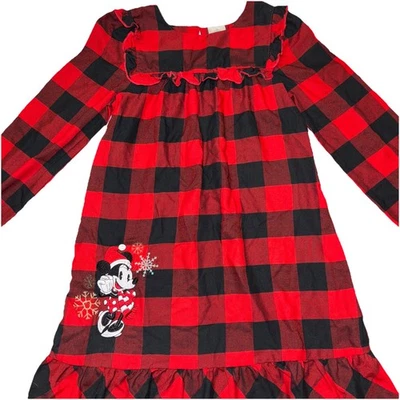 Disney Minnie Mouse Búfalo Camisón de Vacaciones a Cuadros Niñas 7/8 Rojo Negro Volantes Foto 1 de 4