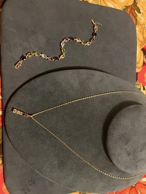 Brazalete y collar colgante de tenis con múltiples piedras preciosas de plata esterlina lavado en oro 925 Foto 1 de 4