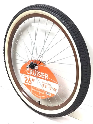 Bicicleta 26" Rueda Delantera Marrón 2.125" Neumático Pared Blanca Playa Crucero Bicicleta #D50 Foto 1 de 4