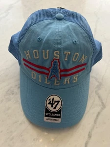 ‘47 Brand Houston Oilers Clean Up Blue Adjustable Strapback Retro Legacy Hat Cap - Picture 1 of 3