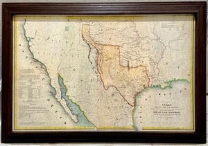Large Framed 1844 Republic of TEXAS Map & Countries Adjacent, Emory 26"L x 37½"W - Picture 1 of 11