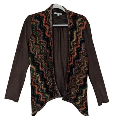 Alberto Makali Geométrico Estampado Frente Abierto Imitación Gamuza Suéter Cárdigan EE. UU. Med Foto 1 de 4