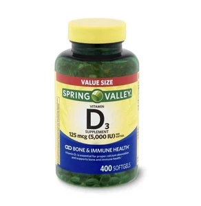 Spring Valley Vitamin D3 Softgels, 125 mcg per Softgel, 5,000 IU, 400 Count - Picture 1 of 1