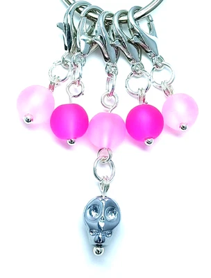 Marcadores de puntada MikieLou vidrio rosa esmerilado con calavera tejer ganchillo joyería Foto 1 de 3