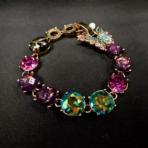 Betsey Johnson Gold Tone Multi-Color Stones Butterfly Hook Clasp 6-3/4" Bracelet - Picture 1 of 21