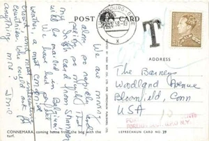 BELGIUM SCOTT #455 STAMP LUXEMBOURG TO USA POSTAGE DUE IRELAND POSTCARD 1958 - Picture 1 of 1