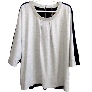 Melissa McCarthy Seven7 Heather Gray Black Top Womens Size 2X Beaded Neck - Picture 1 of 12
