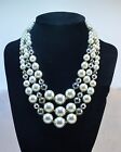 Japan Simulated Pearl 3 Strand Necklace White Smokey Gray Silver Tone Beads VTG
