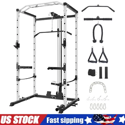 Power Cage Power Rack 带 LAT 推拉式锻炼设备蹲架适用于家庭健身房 — 第 1/4 张图片