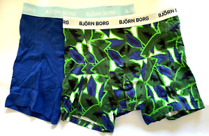 BJORN BORG Trunks, Boxer Shorts x 2, Size S *NEW* Blue, Green Leaf, Underwear