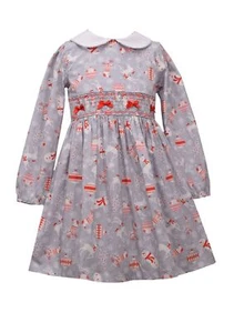 BONNIE JEAN Little Girl's 5 Smocked Christmas Print Dress NWT $55 - Picture 1 of 2