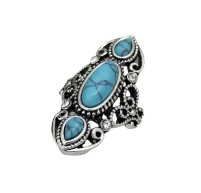 波西米亚镀银优雅小饰品复古绿松石吊饰戒指 尺寸 8❤️ — 第 1/3 张图片