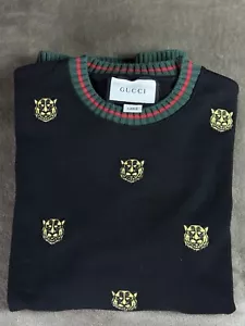 Suéter Floral Gucci Hombre Serpiente Bordado Talla Grande Gris Negro Algodón - Imagen 1 de 11