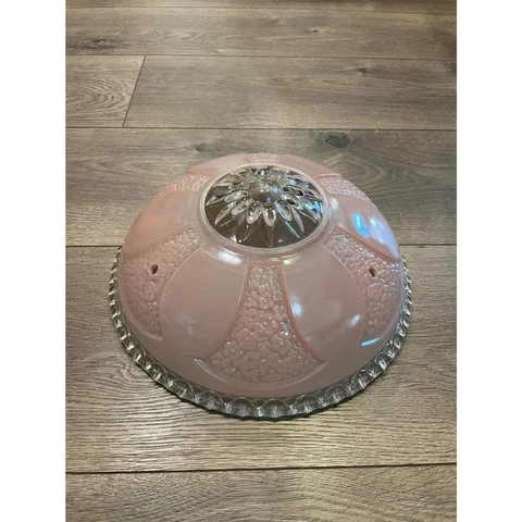 VINTAGE frosted glass ceiling light fixture cover floral pattern pink & clear Cover