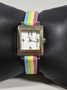 Nine & Company White Dial Silver Tone Square case 20 mm Colorful Canvas Watch - Picture 1 of 8