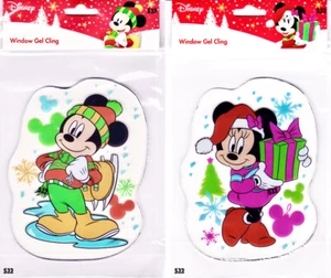 DISNEY - Mickey Mouse & Minnie Mouse Holiday Christmas Window Gel Clings Set - Picture 1 of 3