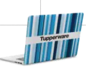 Nuevo estuche para computadora portátil azul blanco a rayas azul con logotipo de Tupperware - Imagen 1 de 6
