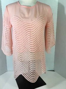 Look Lak 86169 Women’s Small, Sheer Lace 3/4 Sleeve Coral, Shrimp Romantic Top - Picture 1 of 12