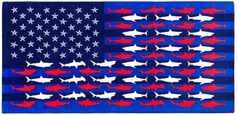 Toalla de Playa 30"x60" Estrella de Mar Tiburón Bandera Americana 100% Algodón Hecha en Brasil Foto 1 de 1