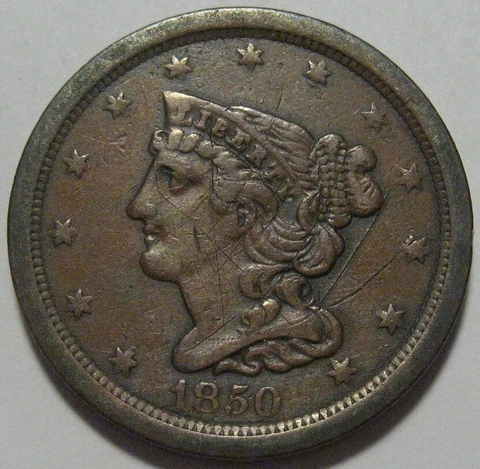 = 1850 VF/XF Half Cent, Better Date, Low Mintage 39K, FREE Shipping Cover