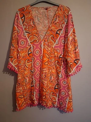 Ladies Joe Brown Size 16 Bright Orange And Pink Patterned Tunic Top - Image 1 of 4