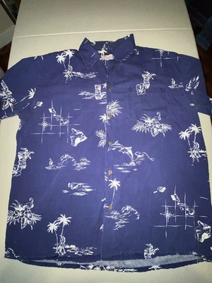 DAMAGED 3XL Hawaii Hangover Hawaiian Shirt Men's blue surf dolphin tiki - Image 1 of 4