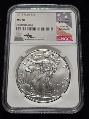 2018 Silver Eagle NGC MS70 Mercanti Signed Label (Z-1114) - Image 1 of 2
