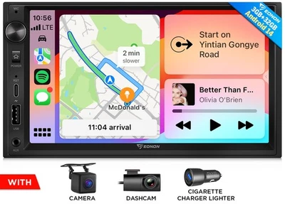 Android 14 2 DIN Touchscreen 7"Car Stereo Wireless CarPlay Android Auto WiFi6 GP - Image 1 of 4