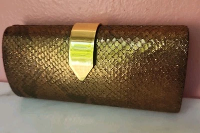 Bolso sin asas Banana Republic Cartera Cuero Rígido A Presión Bronce Estampado Animal Foto 1 de 4