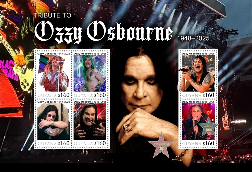 Tribute to Ozzy Osbourne MNH Stamps 2025 Guyana 6 Stamps M/S - Image 1 of 1