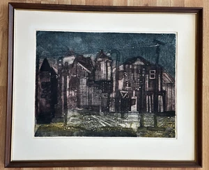 CHARLES H SANDERSON SIGNED LITHOGRAPH "DEPOT" LANDSCAPE KANSAS ARTIST 1964 - Picture 1 of 5