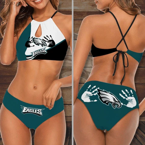 Philadelphia Eagles Women's Sexy Halter Bikini Set Swimsuit Beach Swimwear 2PCS Cover