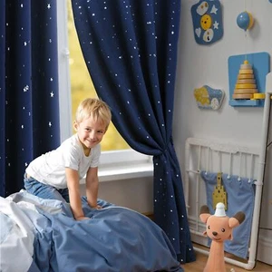 Kids Blackout Star Curtains Navy Blue Thermal Window Drapes 2 Panels 42x63in Gro - Picture 1 of 9