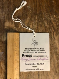 Minnesota Vikings Los Angeles Rams NFL Football Press Pass Ticket September 1976 - Picture 1 of 3
